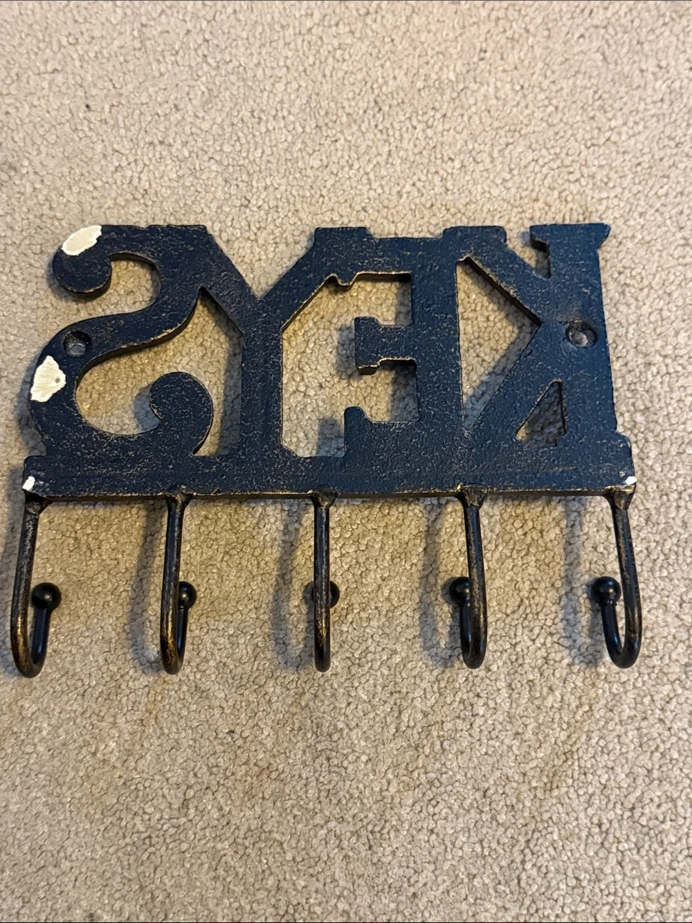 Cast Iron KEYS Holder With Five Hooks Rustic Wall Decor Key Holder